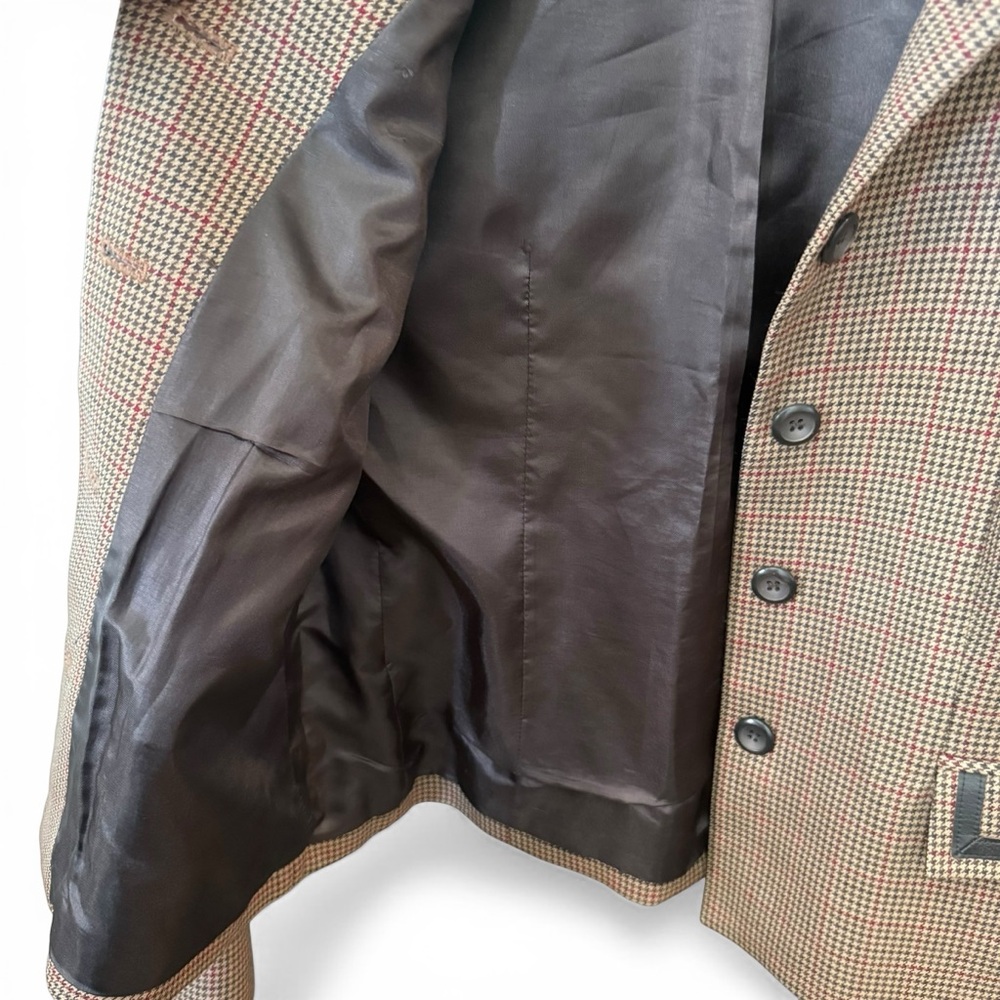 Vintage Pendleton Houndstooth Virgin Wool Leather Trim Blazer Petite Size 4 - Picture 4 of 7